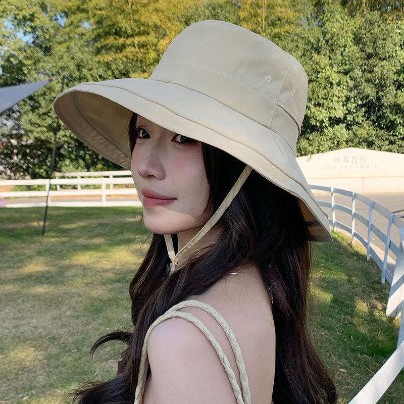 Outdoor Solid Color Drawstring Climbing Hat Casual Versatile Bucket Hat Summer Eaves UV Protection Quick Drying Sun Hat
