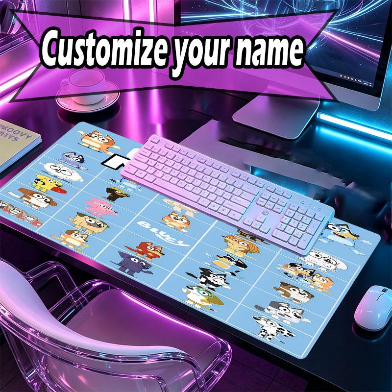 Custom Name Personalized Bluey Pattern Mousepad, Laptop PC Desk Mat, Decorative Desk Mat for Home Keyboard Pad Gift