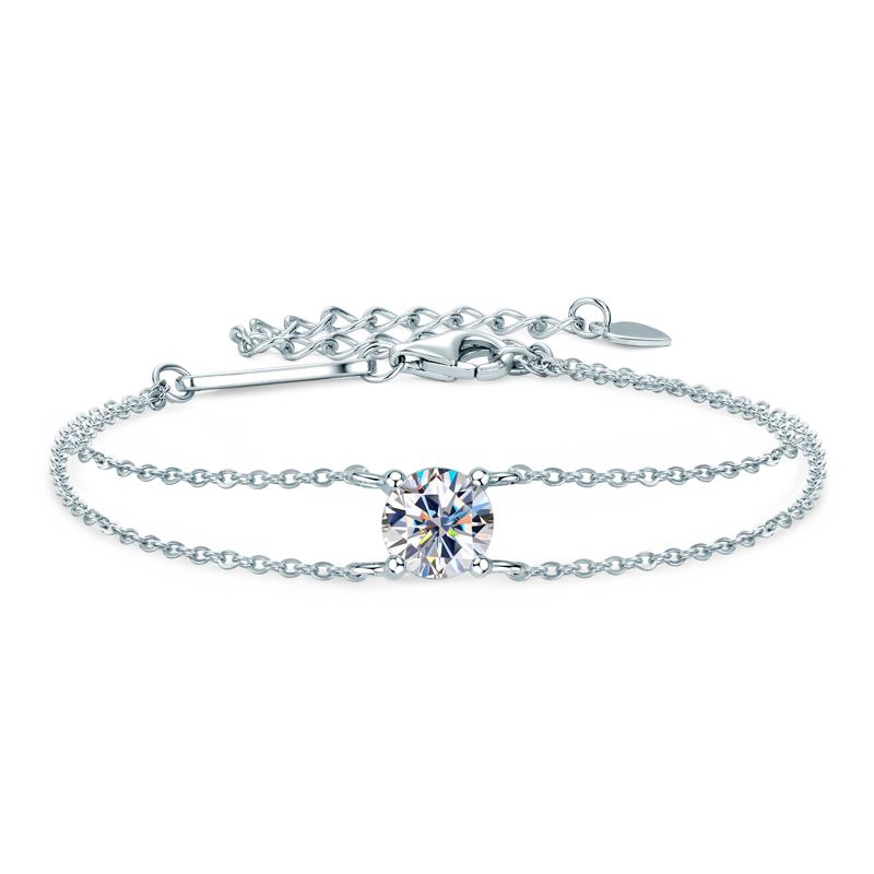 Lnngy Moissanite Bracelet Sterling Silver Certified Double Chain Bracelets for Women Charm Wedding Jewelry Gift