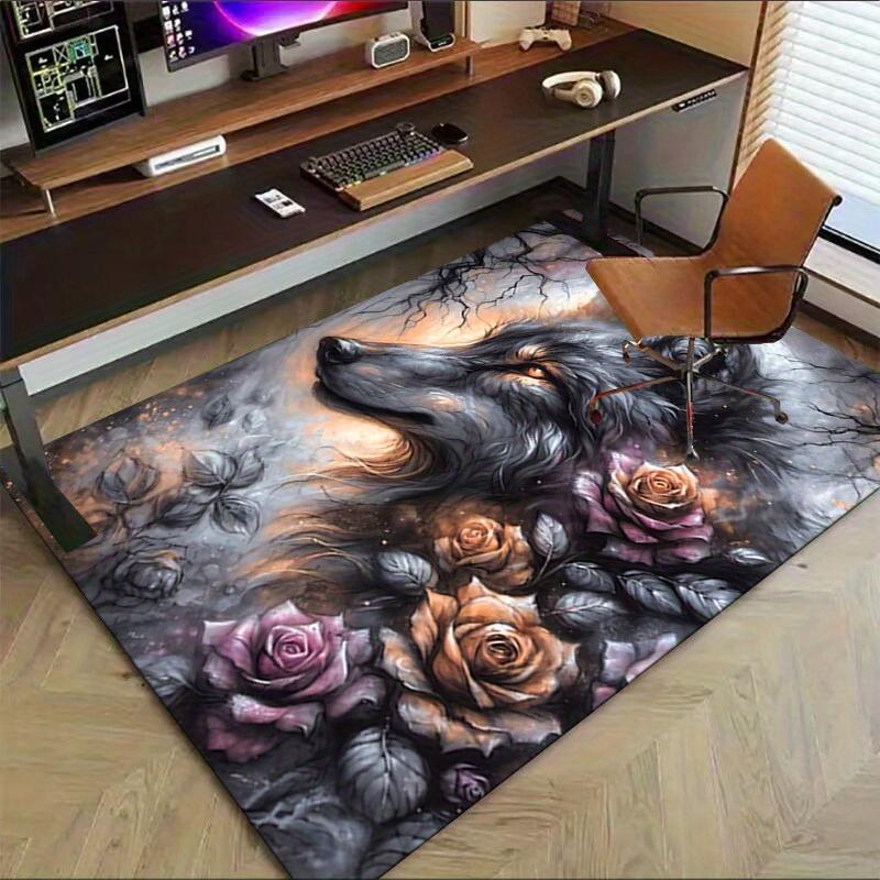 1pc Wolf Roses Themed Rug for Home Decor, Non-slip Office Carpet, Chair Mat, Outdoor Mat, Christmas and Halloween Gifts-0731127