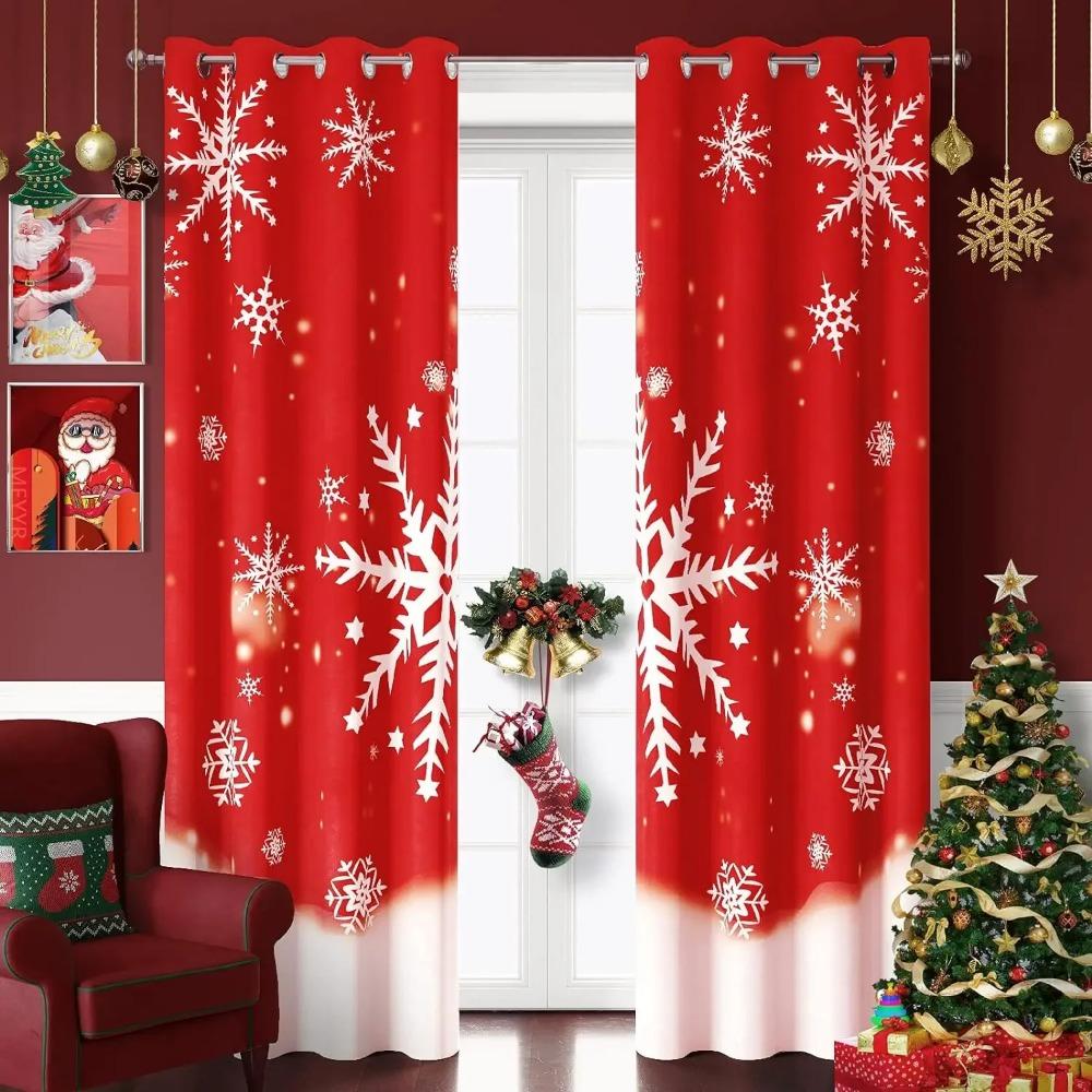 2PCS Digital Printing Christmas Curtain Snowman Xmas Tree Small Window Curtain Bedroom Polyester Curtain For Living Room
