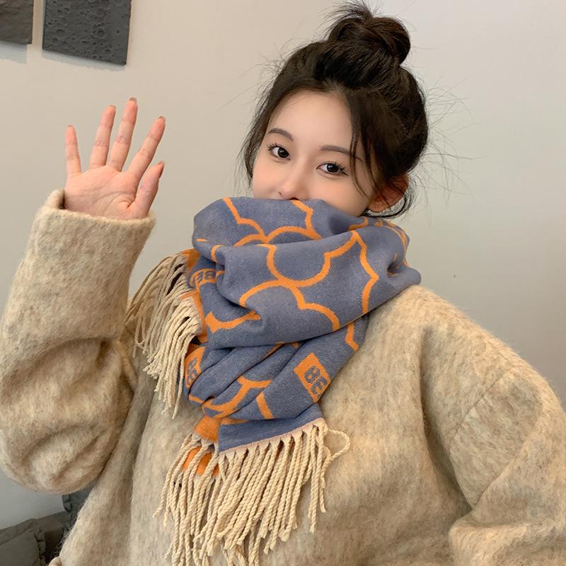 

New Cartoon Bear Fashionable Imitation Cashmere Scarf Women s Double Sided Thickened Warm Scarf Korean Style Versatile Shawl 65*190cm