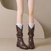Men Women Winter Spring Autumn Boots New Ruched Slouch Bootsnew Fleece Lined Melad Retro Mid Calf Western Cowboy