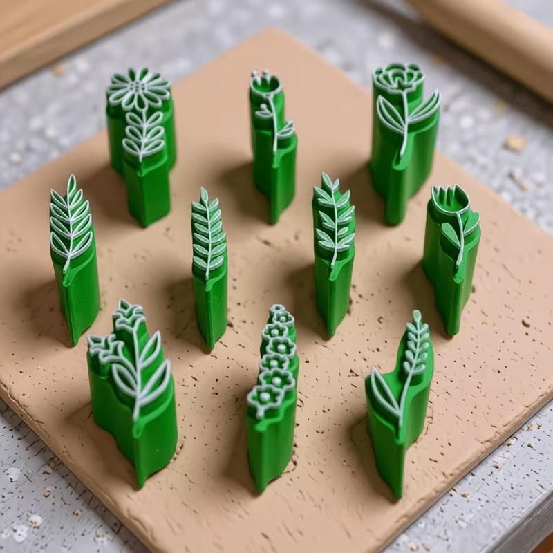 Flower Leaf Design Clay Stamp Molding Kit 10PCS Lightweight Plastic Tools for Handmade Brooch Badge Making