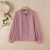 ZANZEA Women Grid Print Casual V-neck Loose Long Sleeve Blouse