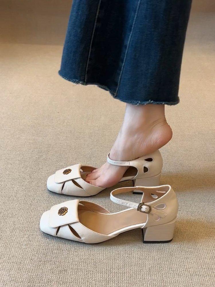 

Soft leather version~ thick heel French high heel bag head sandals women s 2025 summer new beautiful summer with skirt single shoes 35
