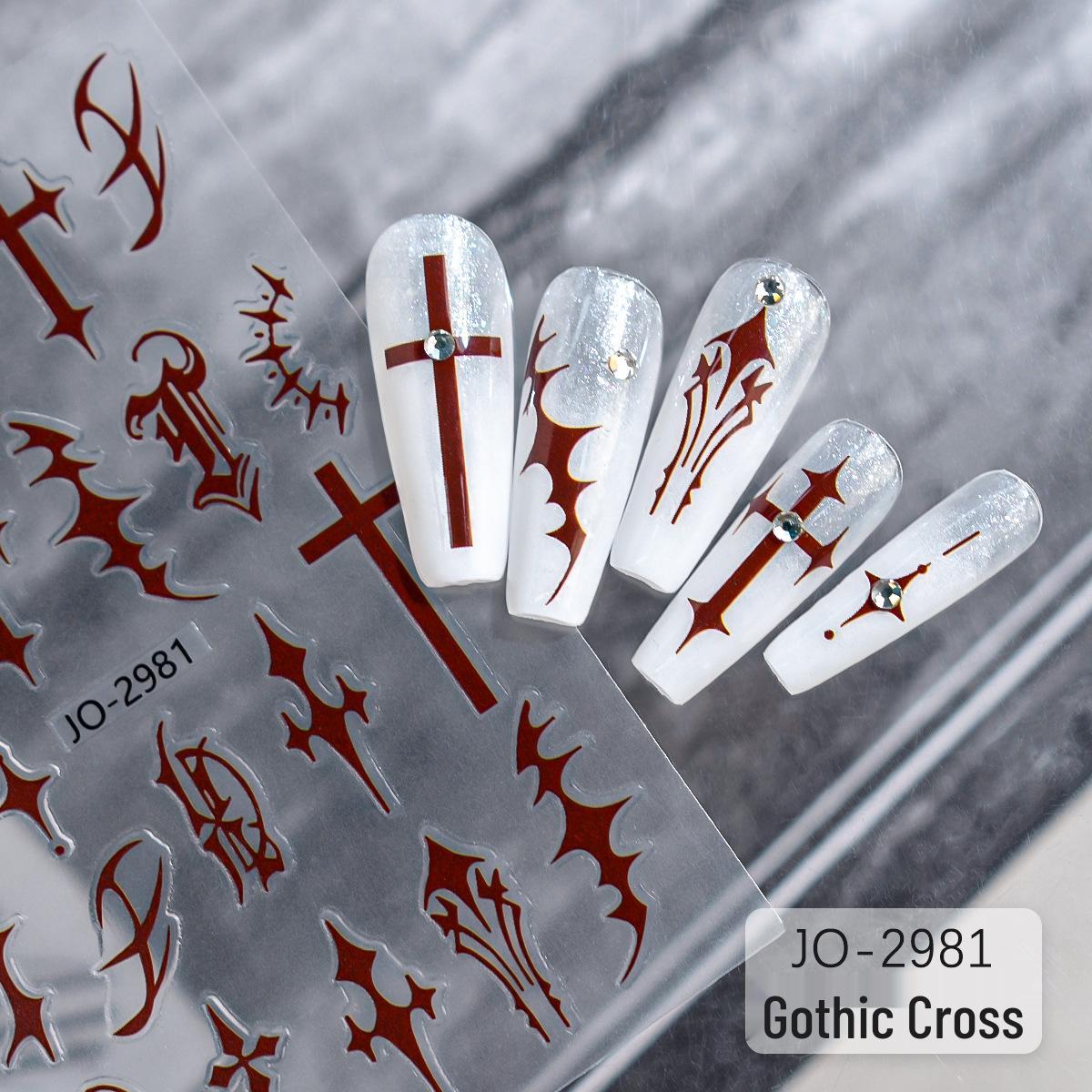 Waterproof Gothic Cross Nail Art Stickers - Retro Design