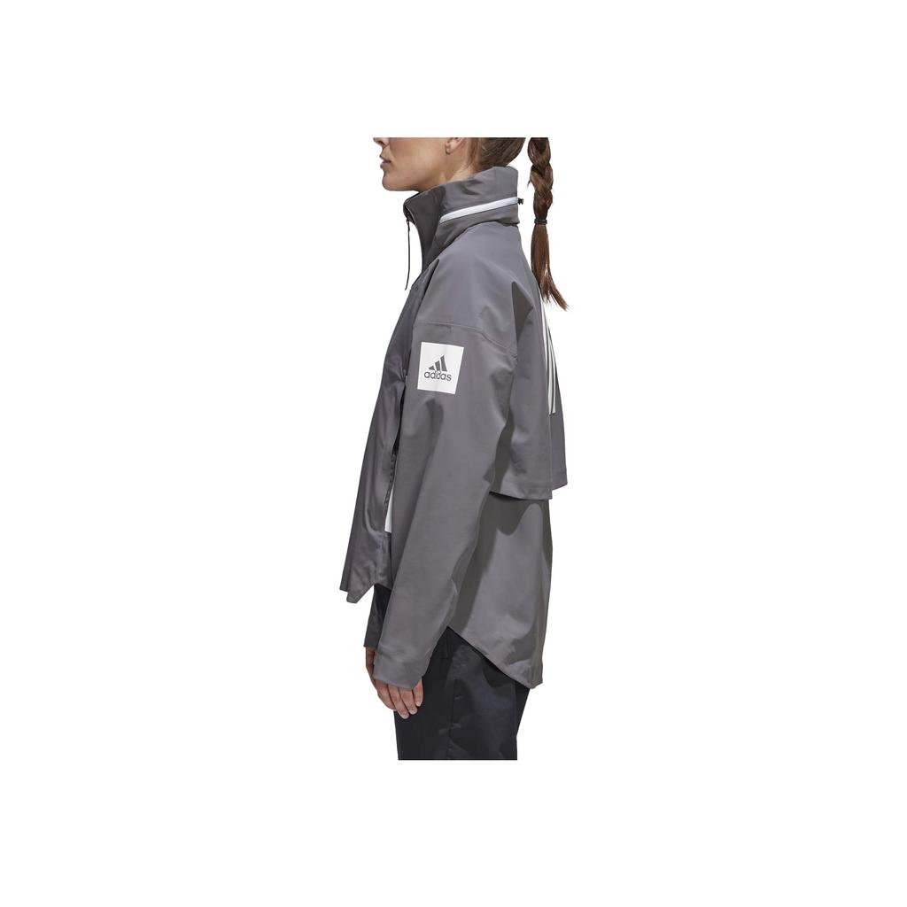 Adidas Myshelter Outdoor Sports Hooded Rain Jacket 3M Striped Reflective Solid Color Women Jacket Gray GE5859