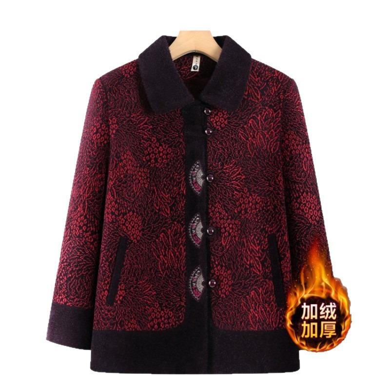 Winter coat medium and old women's clothing embroidery thickened 0 elderly clothes velvet warm outer wear