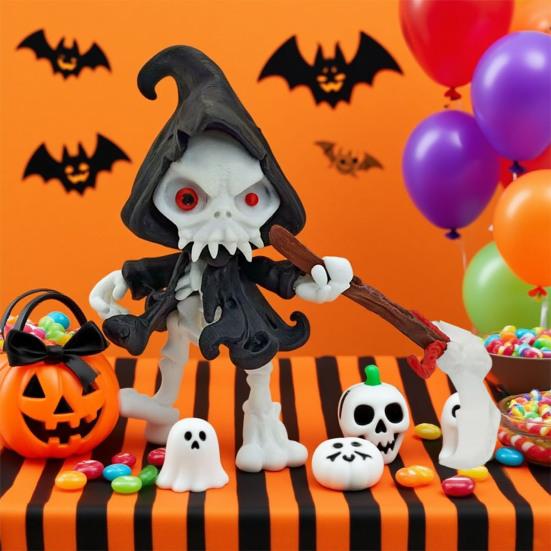 Grim Reaper Action Figure 3D Printed Articulated Reaper Toy Collectible Spooky Action Figure for Halloween Desktop Decoration