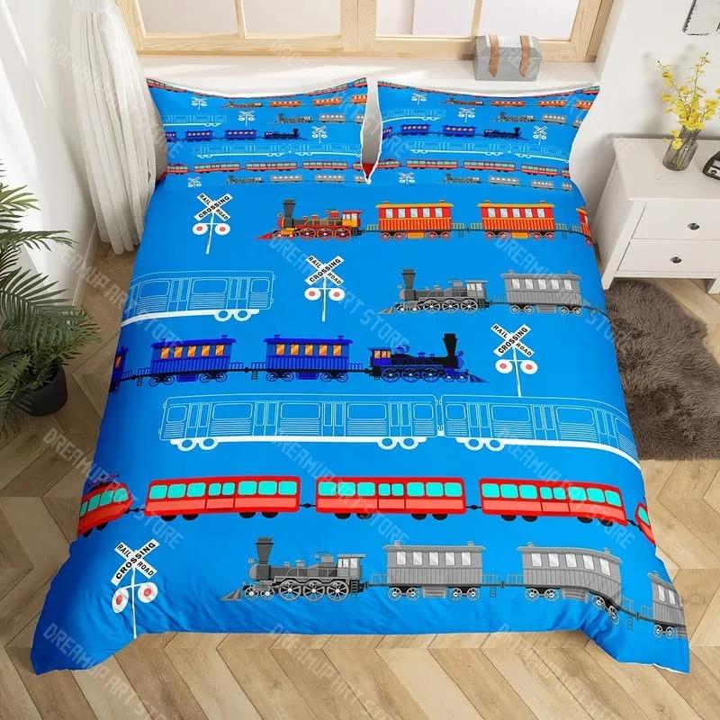 Set Copripiumino Treno Cartone Animato Treno Nero Set Biancheria da Letto Ragazzi Adolescenti Uomini Camera da Letto Singolo Doppio Copripiumino Decorazione Copripiumini