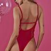 Women Lace Bodysuit Sheer Mesh One Piece Lingerie Butterfly Embroidery Adjustable Straps Slim Fit Intimate Apparel
