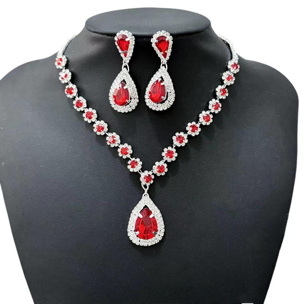 Luxury Bridal Teardrop Crystal Necklace & Earring Set - Elegant Women's Evening Jewelry