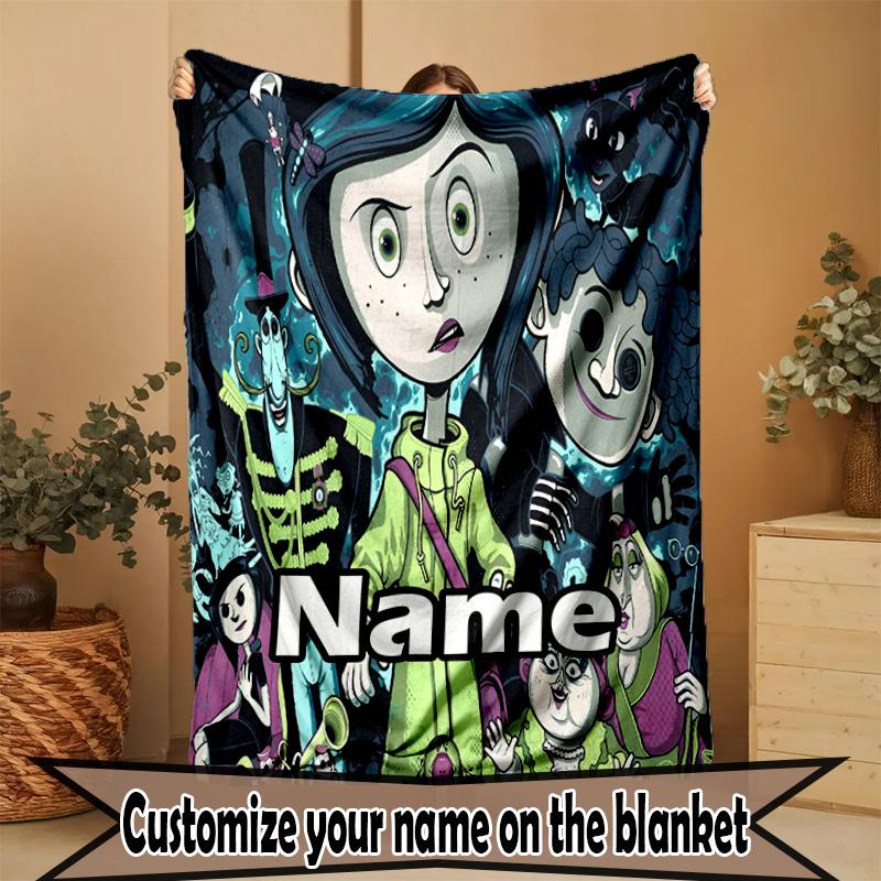 Custom Name Personalized Coraline Print Blanket, Home Decor, Bedroom, Sofa, Camping, Couch, Gifts for Birthday Christmas