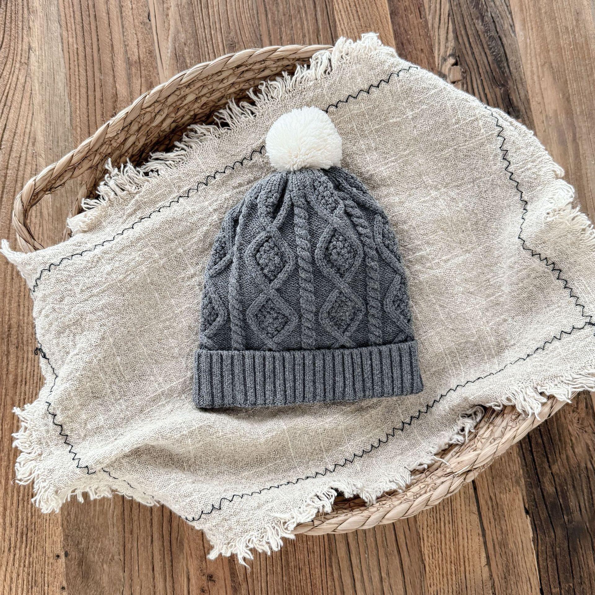 

Унисекс Шапка-бини с помпоном крупной вязки - Модная осенне-зимняя шапка для малышей One Size