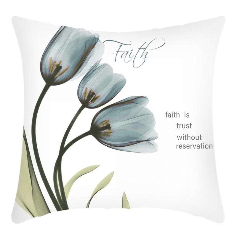 New Green Plant Pillowcase Tulip Letter Print Pillow Home Sofa Cushion Cover