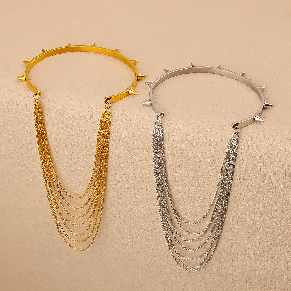 European-American Tassel Armband: 18K Gold U-Shaped Titanium Steel Bracelet