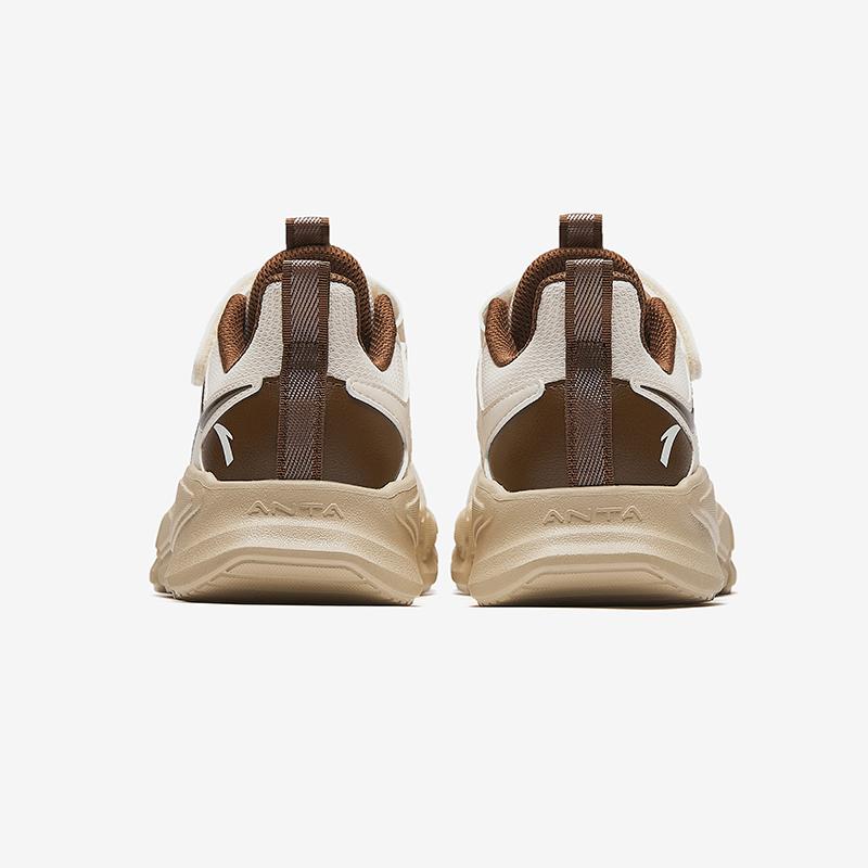 Anta Comfortable Versatile Lightweight Shock Absorbing Low Top Kids Running Shoes Kids Running Shoes Fish-Belly-White Decayed-Wood-Brown A12445507-4