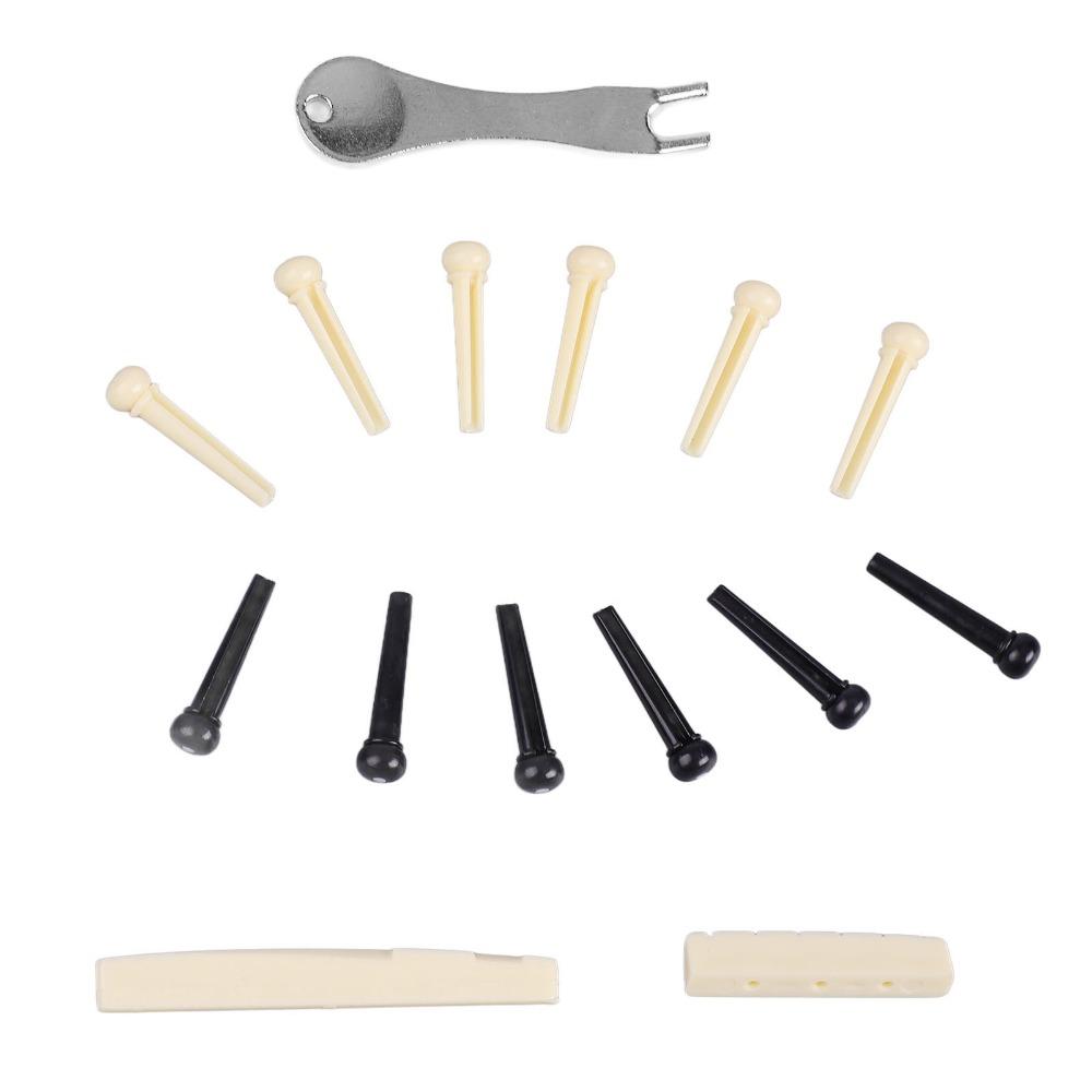 2Sets Plastic Saddle Guitar Bridge Pins Metal Puller Guitar Saddle Nut For Acoustic Guitar