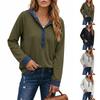 Women's Color Button Front Pullover Sweatshirt with Long Sleeves and Round Neck