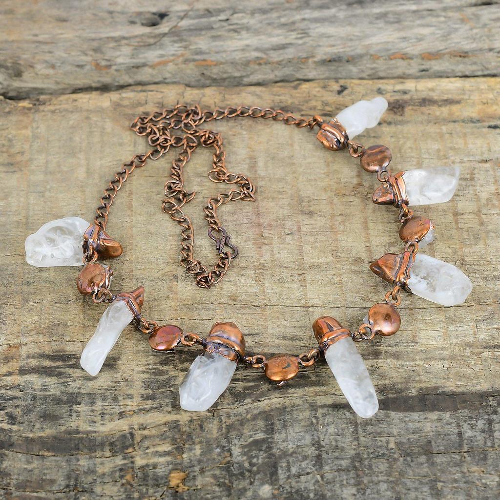 Collier Pierre de Lune Arc-en-ciel Brut Collier Cuivre Électroformé Collier Chaîne Réglable Collier Cuivre Bijoux Faits Main Collier Pierre Précieuse Pour Cadeaux