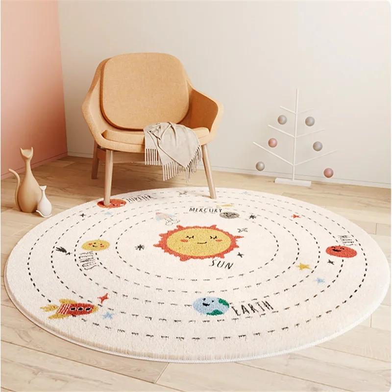 Nordic Cute Round Carpets for Living Room Home Bedroom Kids Room Rug Children Room Bedside Reading Area Decor Non-slip Floor Mat