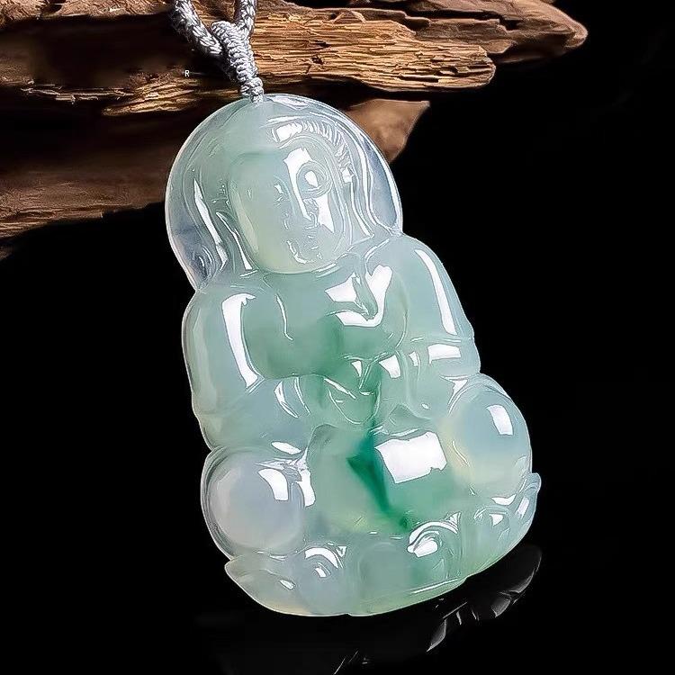 Myanmar Jade Guanyin Pendant for Men & Women - Elegant Fluorescent Ice-Glutinous Design - Perfect Holiday Gift for Loved Ones
