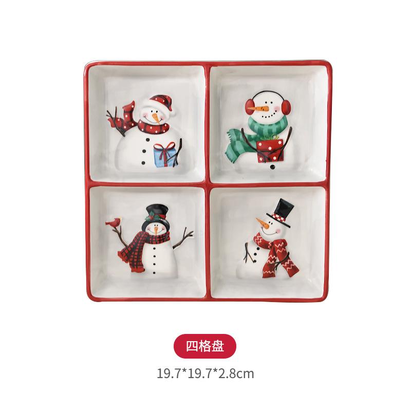 

Nordic Creative Christmas Ceramic Divider Plate Embossed Christmas Snowman Ceramic Tableware Christmas Ornaments Kitchen Dish