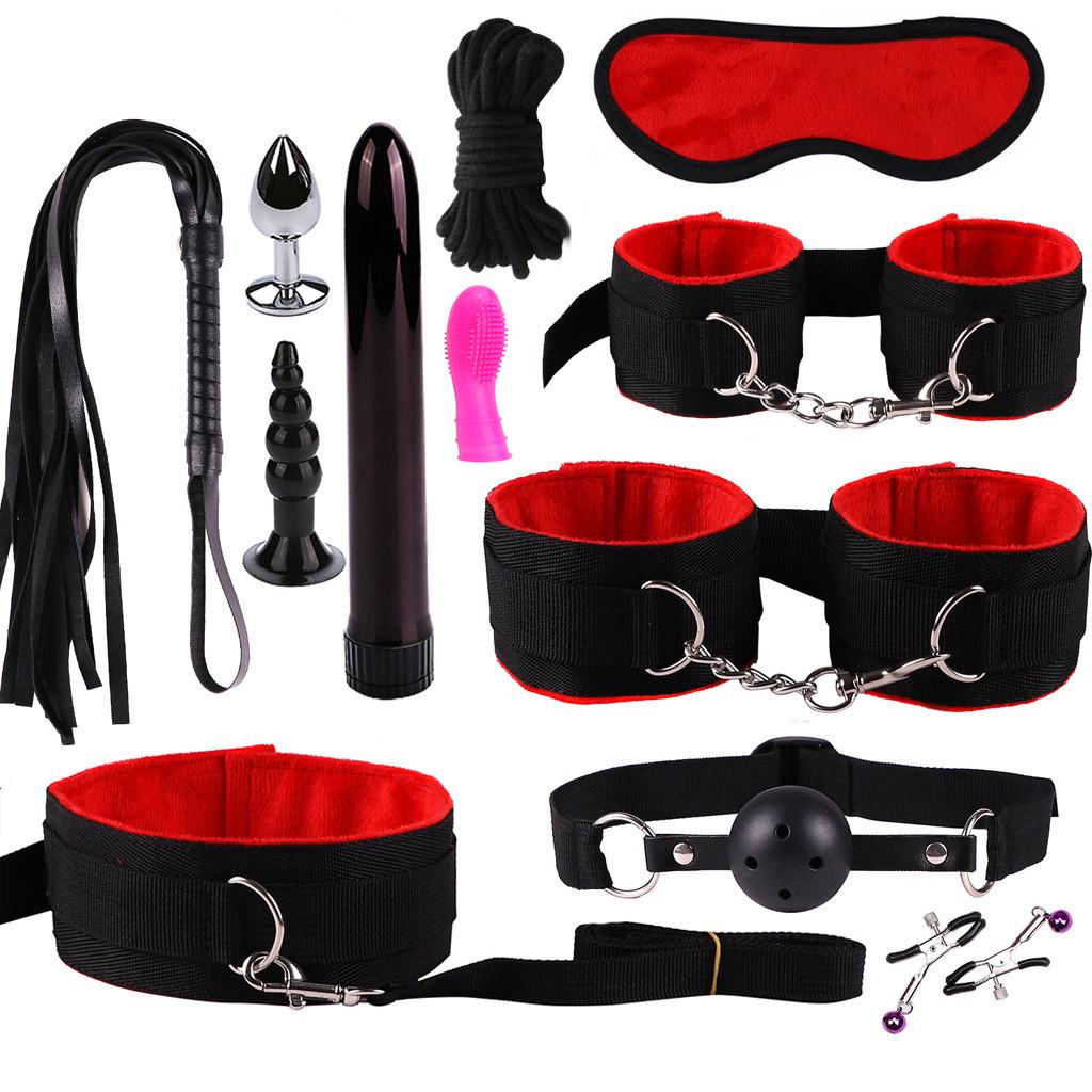 Plush Suit Whip Mask Handcuffs Vibrator Bundled Binding Sexy Toy Set SM Game Kit