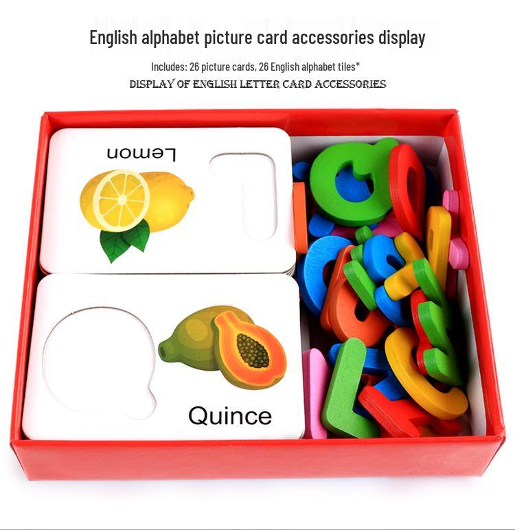 Wooden Montessori Fruits & Vegetables Alphabet Puzzle Cards for Early Childhood Education