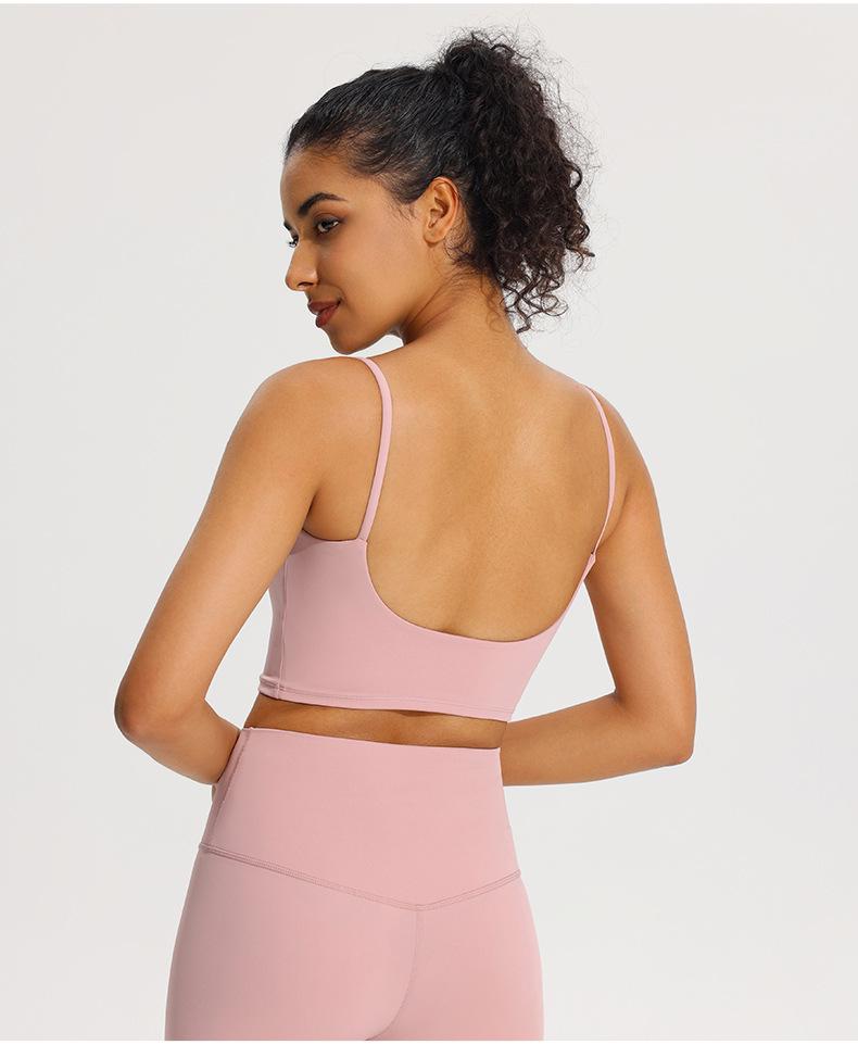 Nude Feel Women's Sports Bra with Pads - Summer Workout Camisole Vest with Beautiful Back Design