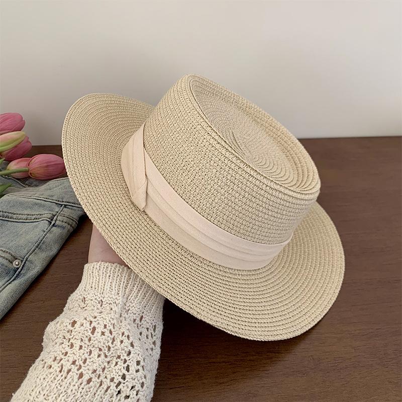 French flat-top sunshade straw hat women's summer new sunscreen hat beach hat seaside vacation photo sun hat