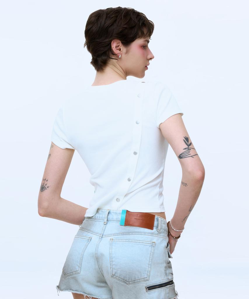 INSTANTFUNK Snap Button T-Shirt - White