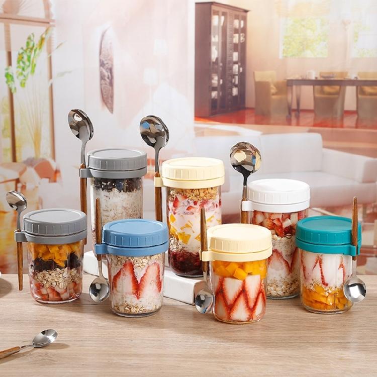 Stable Glass Cups with Lid and Spoon Functional Glass Oats Container With Lid And Spoons Perfect For Portable Meals