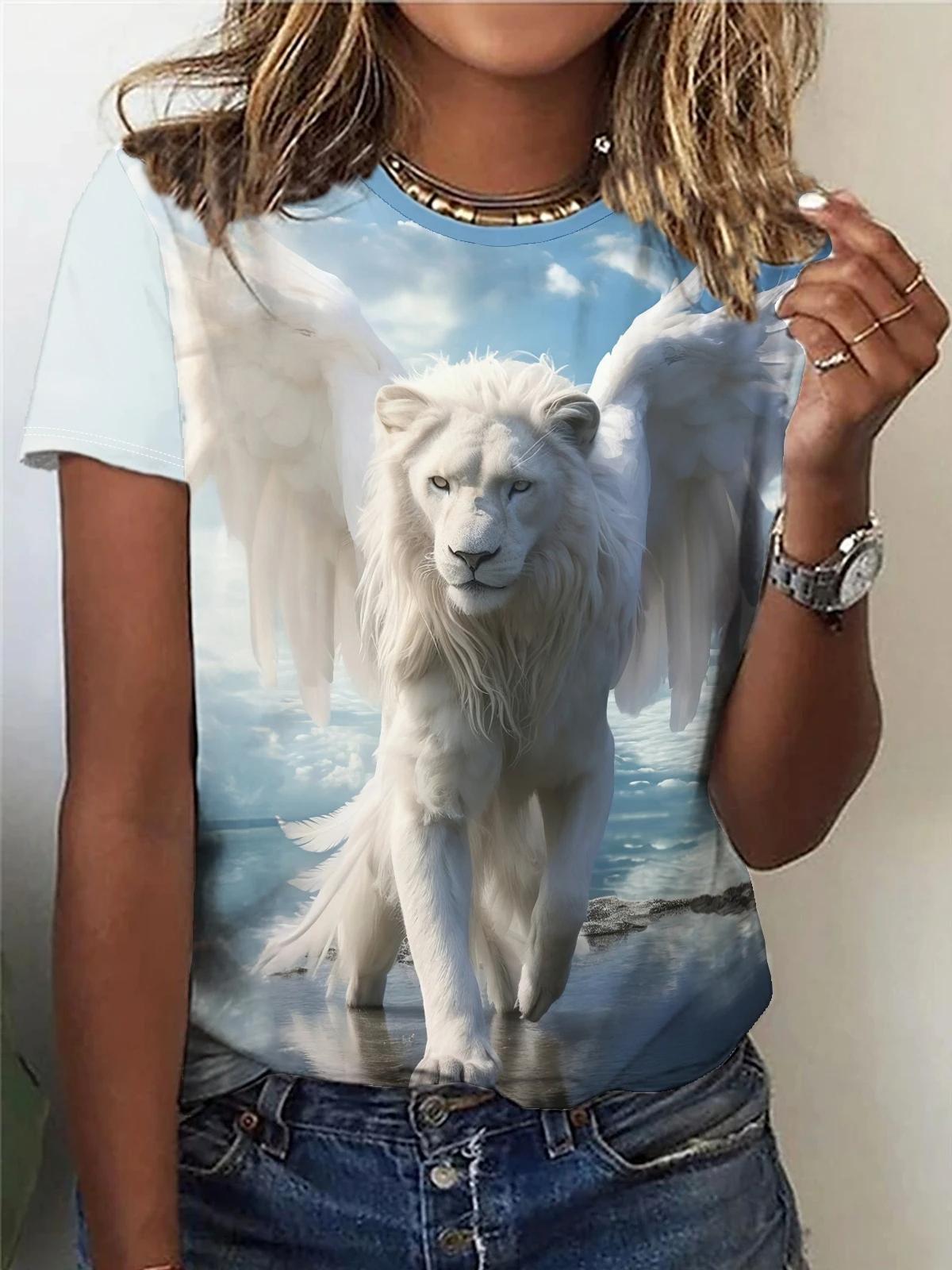 

Футболки с 3D-принтом «Летние животные», «Лев, тигр, волк», женская уличная мода 2000 года, футболка с коротким рукавом, футболки с круглым вырезом, топы, одежда M