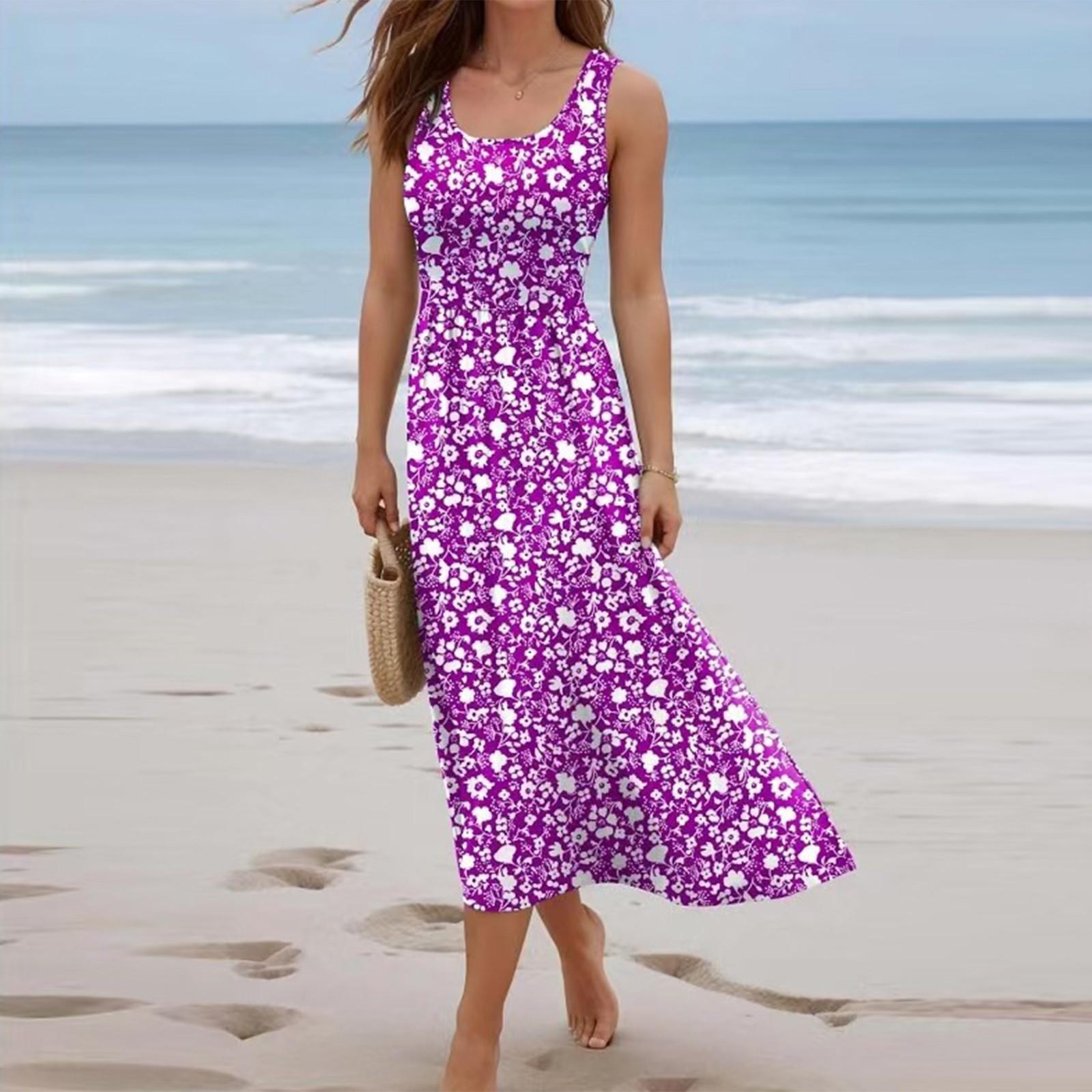 

Women s Printed Camisole Sleeveless Comfortable Beach Vacation Dress XL фіолетовий