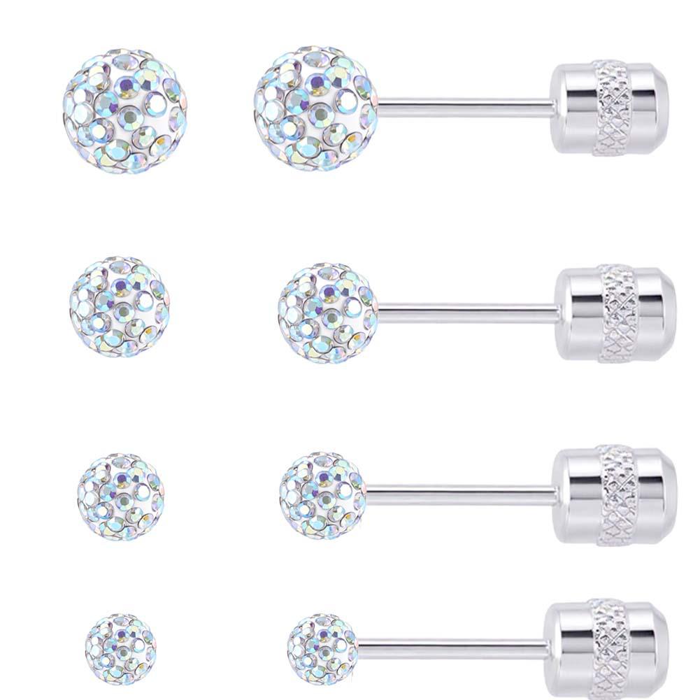 Multi-Color Titanium Steel Full Diamond Ball Stud Earrings for Cartilage Piercings