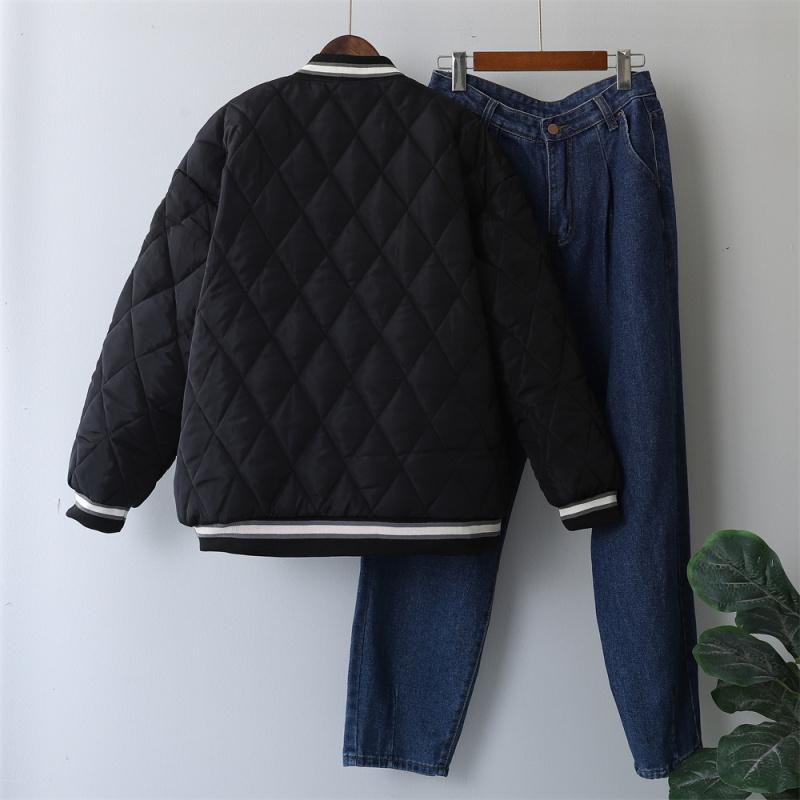 Vintage Quilted Coat Autumn Winter Jacket for Women Oversized Loose Couples Outerwear Letter Warm Argyle Jackets