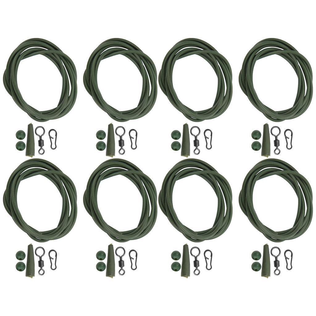 8PCS ABS+Copper Alloy Portable Silicone Hair Rigs Swivel Carp Fishing Accessories(Green )