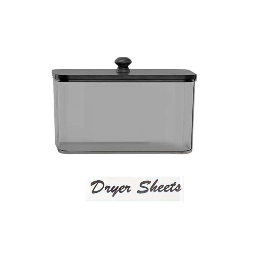 Acrylic Container Storage Box, Dryer Sheet Holder, Clear Tissue Box Holder with Black Lid for Laundry Room Organization