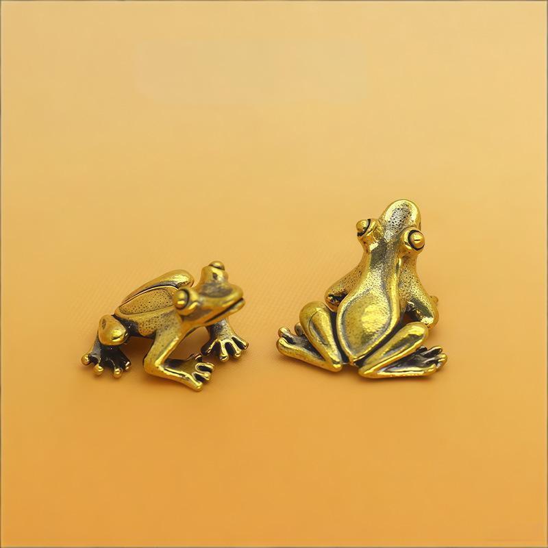 Brass Frog Statue Ornament Retro Animal Figurines Tea Pet Desktop Home Office Decor Mini Micro Garden Landscaping Decoration