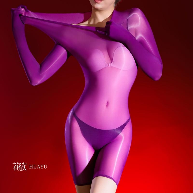 Sexy Women 5D Thin Oil Shiny Smooth Bodysuit Gloves Sleeve Sexy Tights Elastic Yoga Shaping Unisex Playsuit Maid Leotard