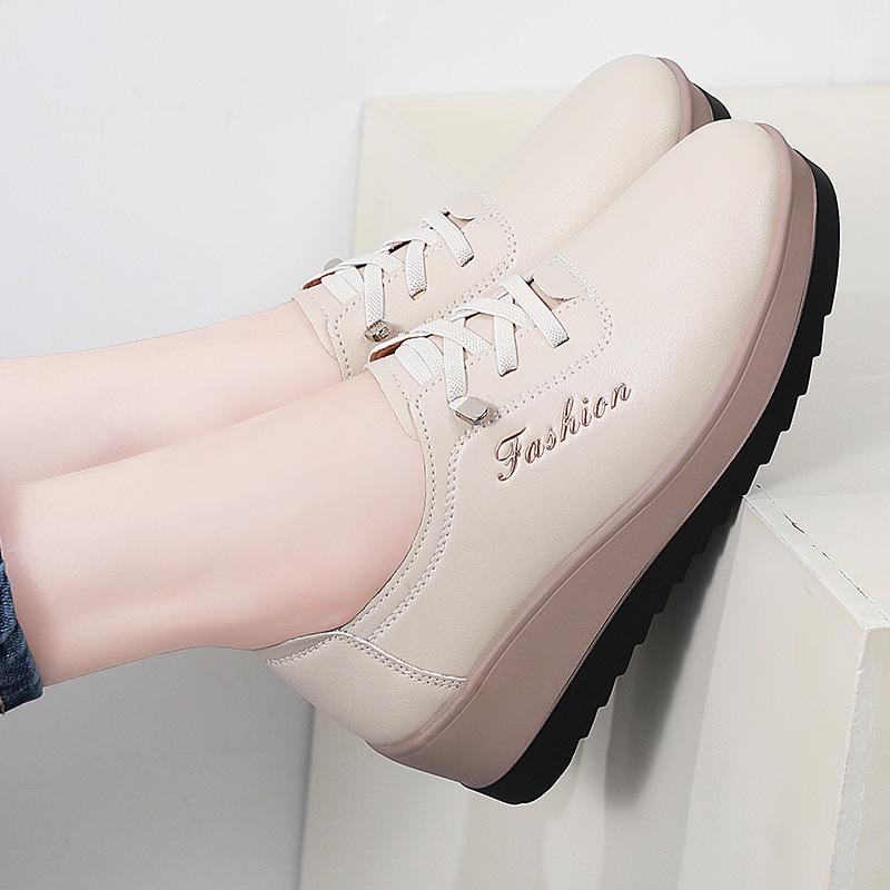 Autumn Women's Genuine Leather Non-Slip Platform Shoes - Thick-Soled, Comfortable, Lightweight, Casual