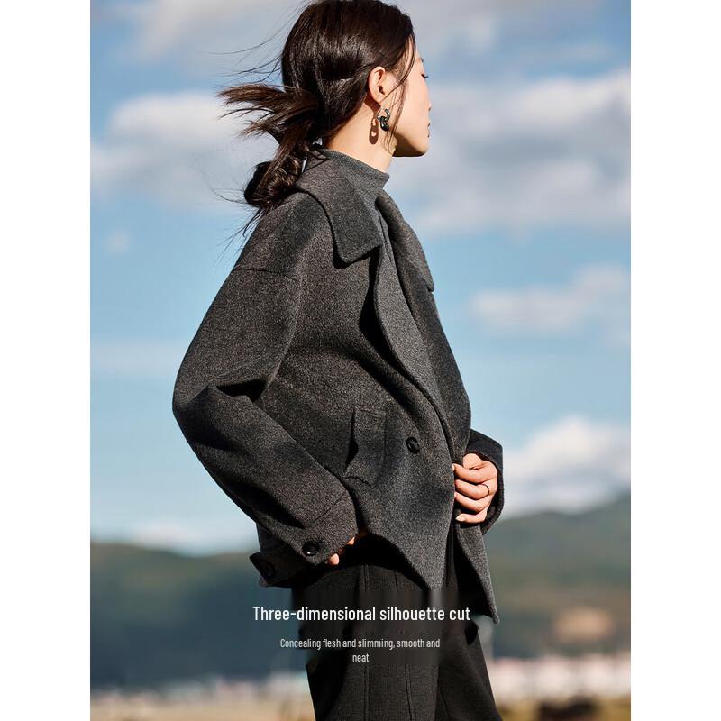 Women's 100% Merino Wool Double-Faced Lapel Short Coat