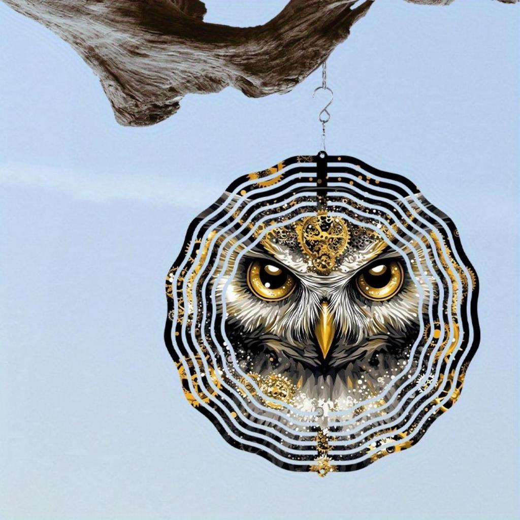 Elegant Owl Wind Spinner - Luxurious Golden & Black Metal Garden Sculpture, 3D Outdoor Decor with Intricate Feather Patterns, No Power Required