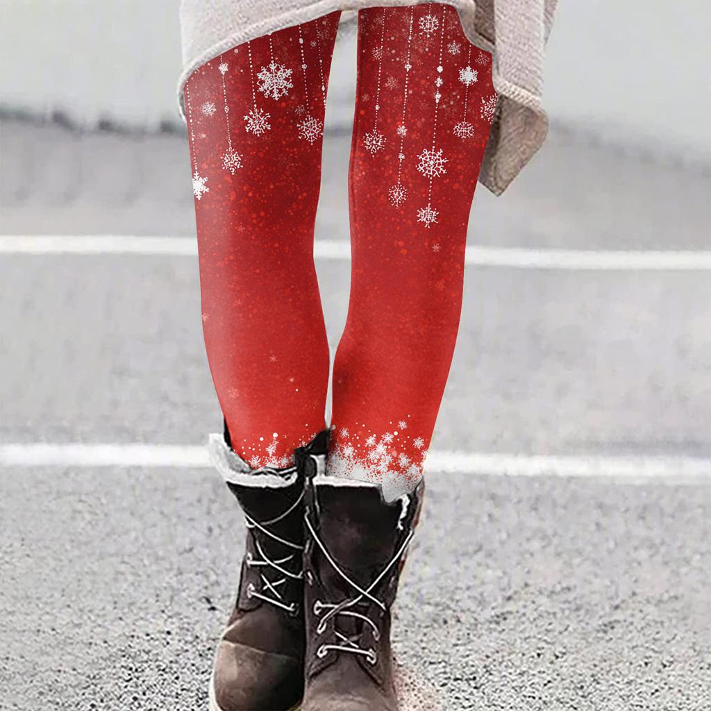 Damen Weihnachten Print Slim Fit Elastische Yoga Freizeit Hose