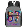 Colorful Number 67 Print Square Front Pocket Backpack Large Capacity for Boy/Girls Best Gift 2D Cartoon Children's School Bag