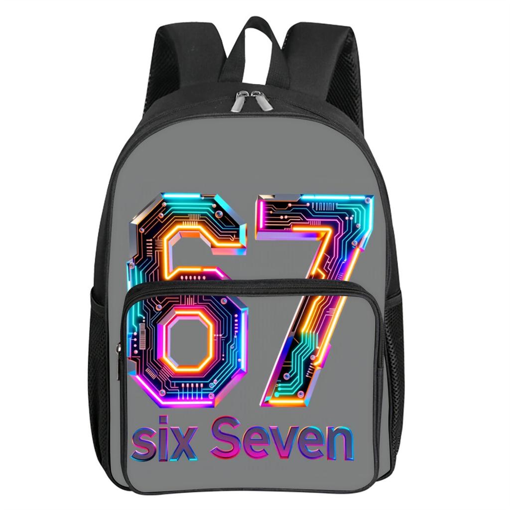 Colorful Number 67 Print Square Front Pocket Backpack Large Capacity for Boy/Girls Best Gift 2D Cartoon Children's School Bag