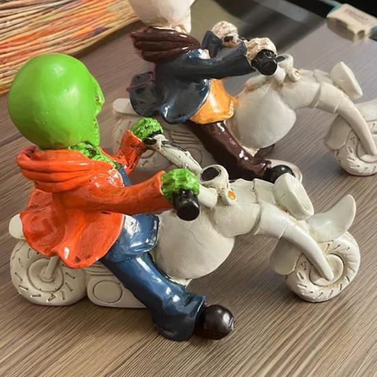 Unique Motorcycle Enthusiast Gift Halloween Skeleton Riding Figurine, Gothic Spooky Statue for Home Gifts Skull Collectors Garden, Resin Biker