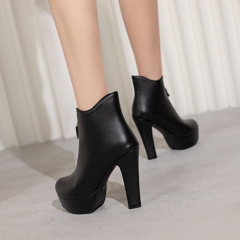 Cizme scurte de damă cu toc înalt toamnă și iarnă în stil european și american platformă impermeabilă toc gros culoare uni cizme romane mari scurte